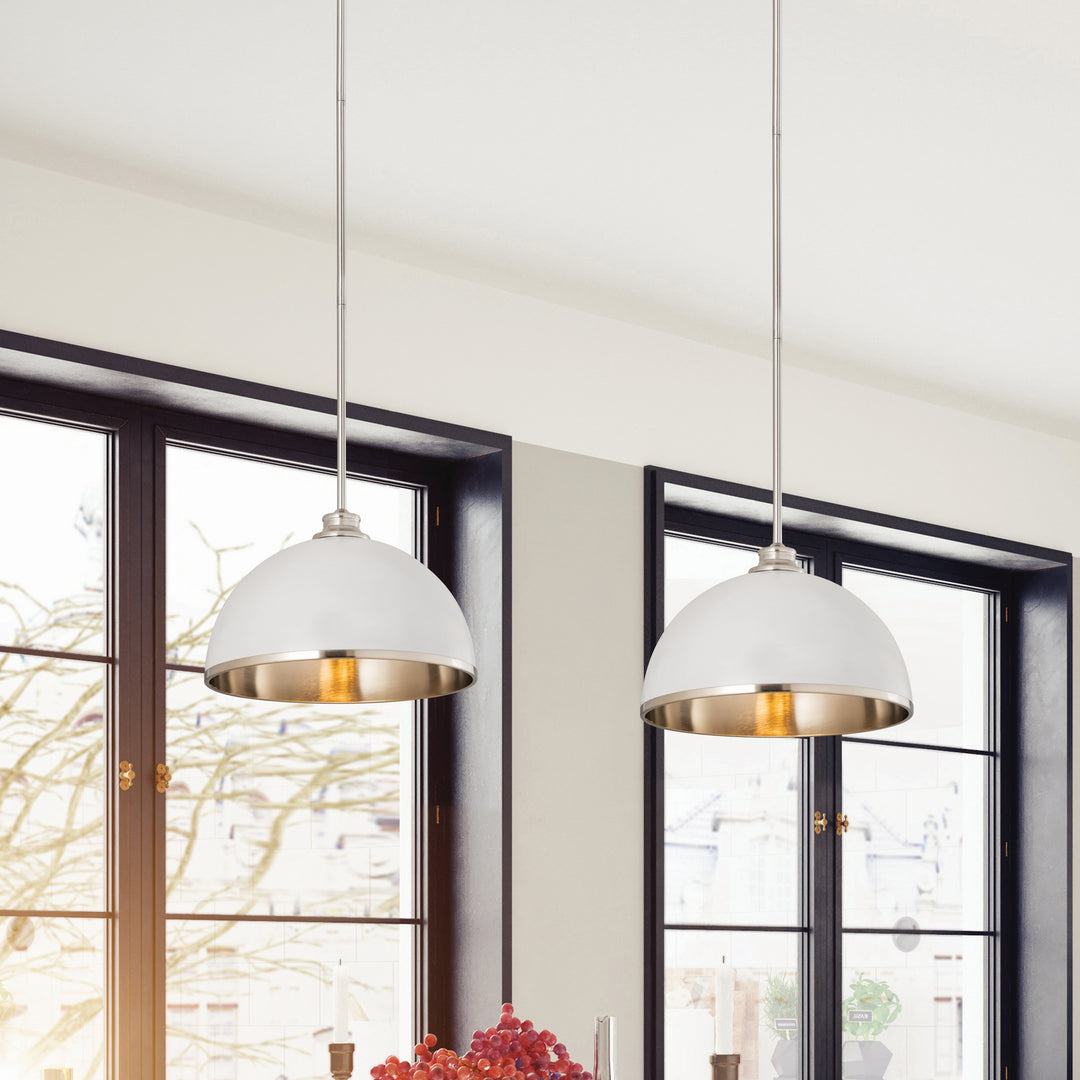 Landry One Light Pendant in Matte White + Brushed Nickel - available from The Lighting Shoppe, trusted by Canadian homeowners