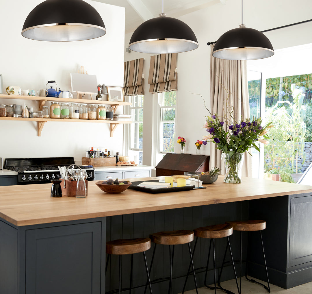 Landry One Light Pendant in Matte Black + Chrome - available from The Lighting Shoppe, trusted by Canadian homeowners