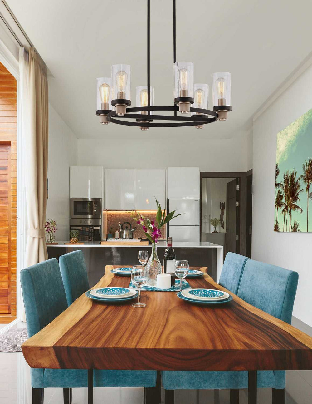 Fusion Six Light Chandelier in Matte Black w/ Brass Justice Designs