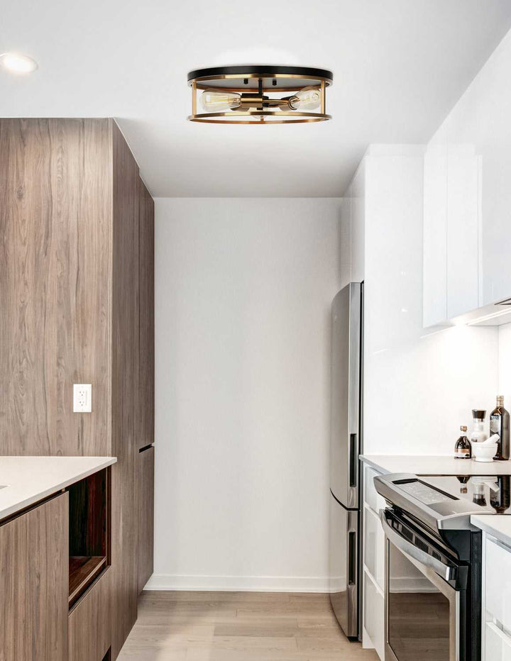 Knox Three Light Flush-Mount in Matte Black w/ Brass Justice Designs