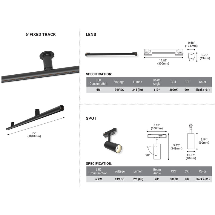 Eurofase Canada - 38456-015 - MAST 6' SUR MT,3 SPOT,2 LNS BK - Black