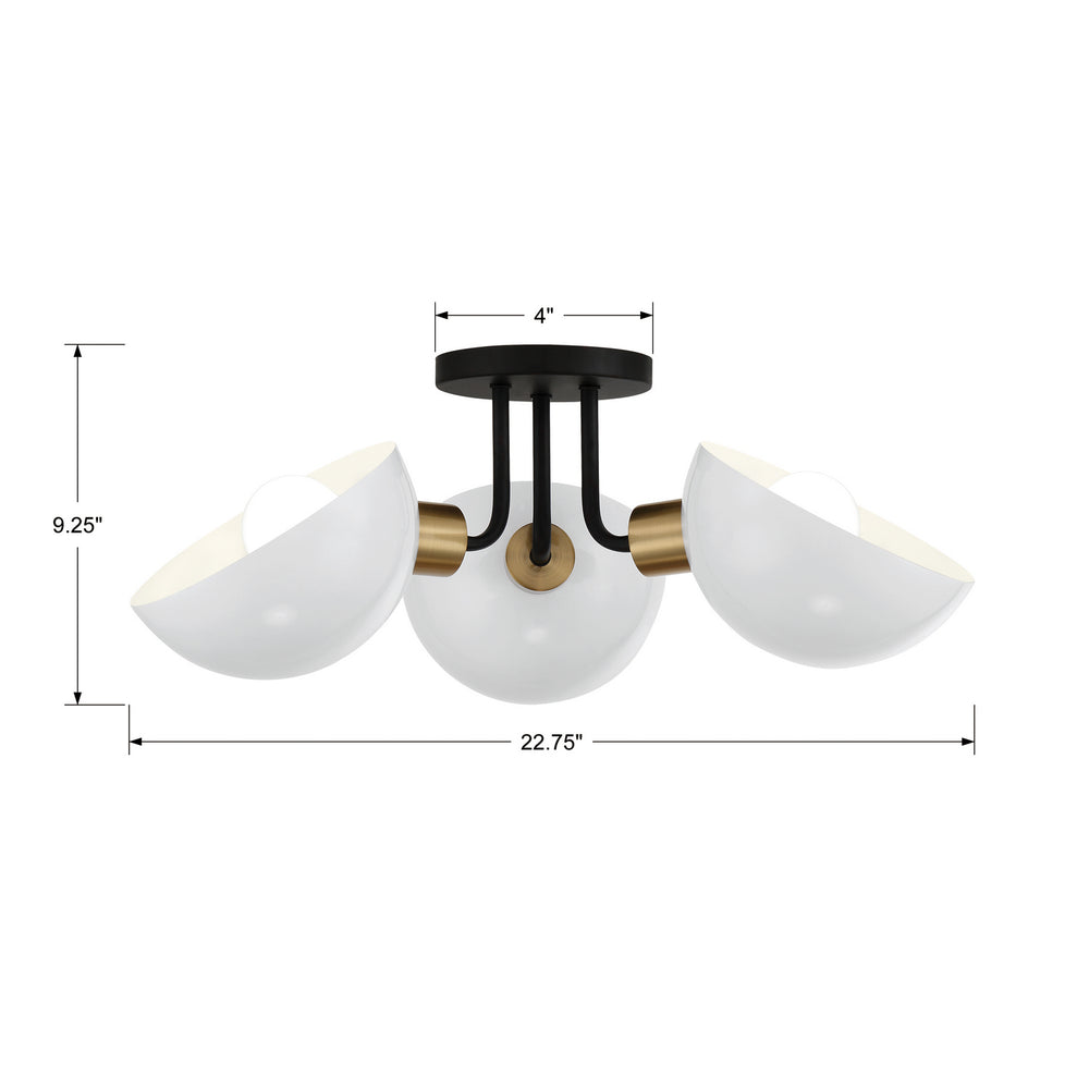 Crystorama - GIG-810-BK-AG - Three Light Semi Flush Mount - Gigi - Black + Aged Brass