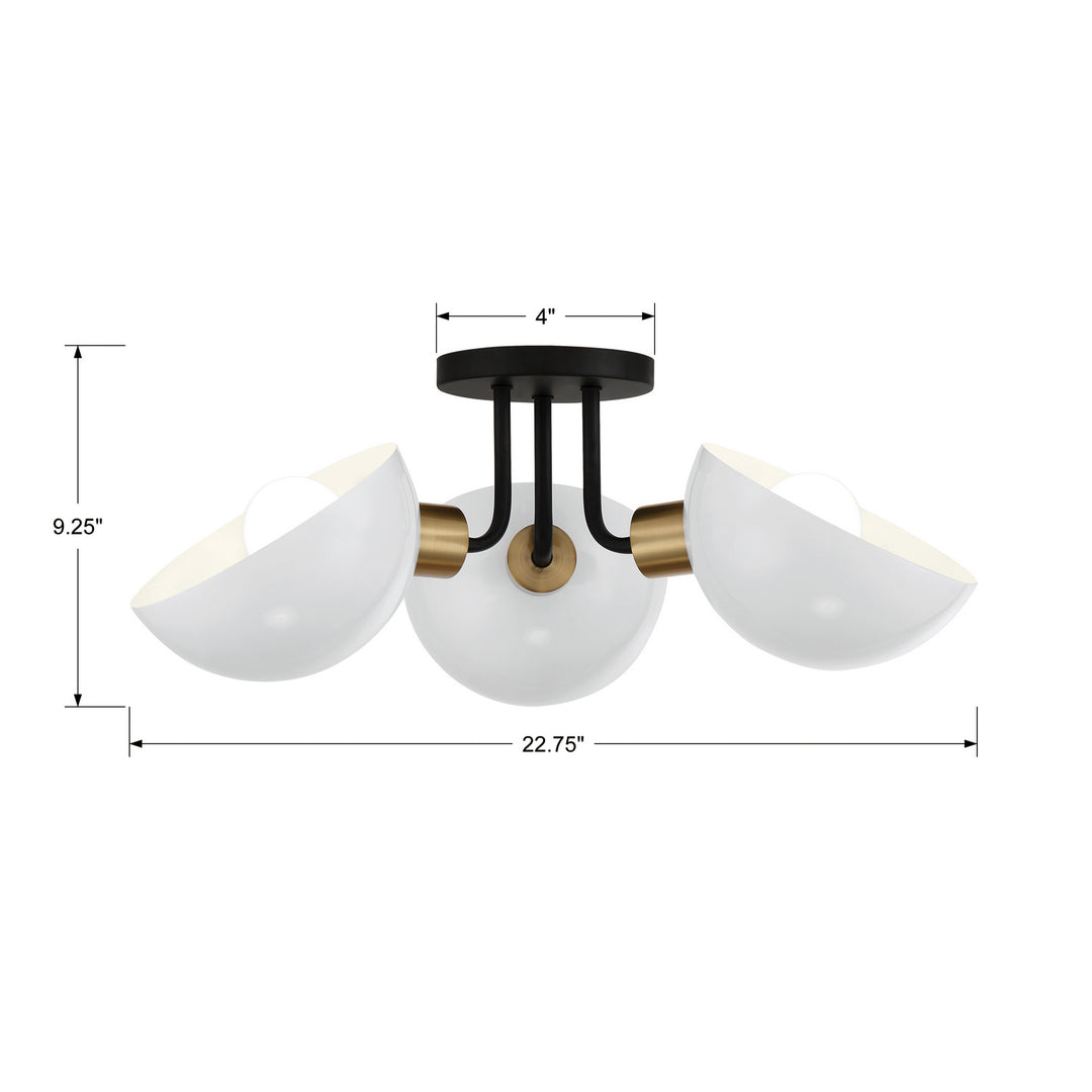 Crystorama - GIG-810-BK-AG - Three Light Semi Flush Mount - Gigi - Black + Aged Brass