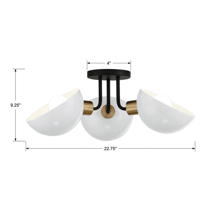 Crystorama - GIG-810-BK-AG - Three Light Semi Flush Mount - Gigi - Black + Aged Brass