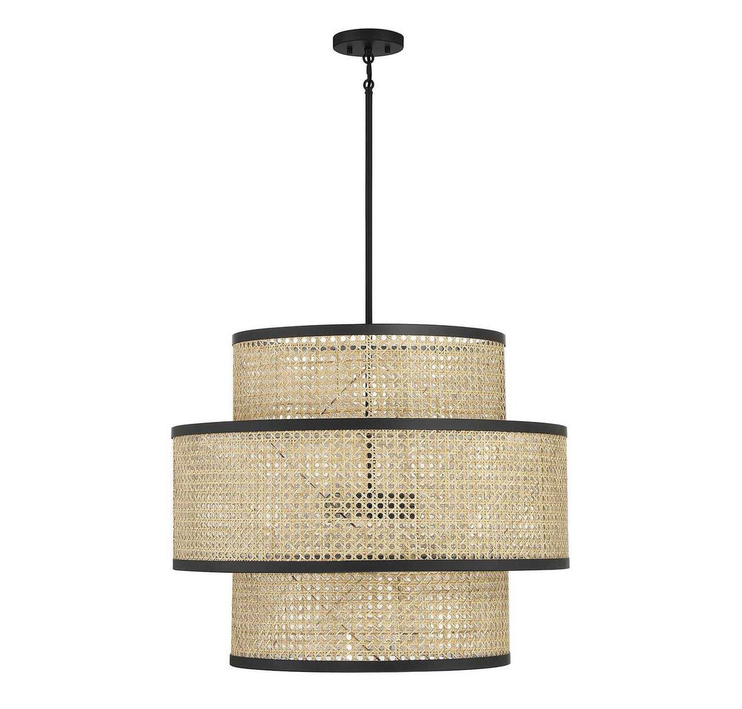 Meridian - M7016MBK - Three Light Pendant - Natural Cane with Matte Black
