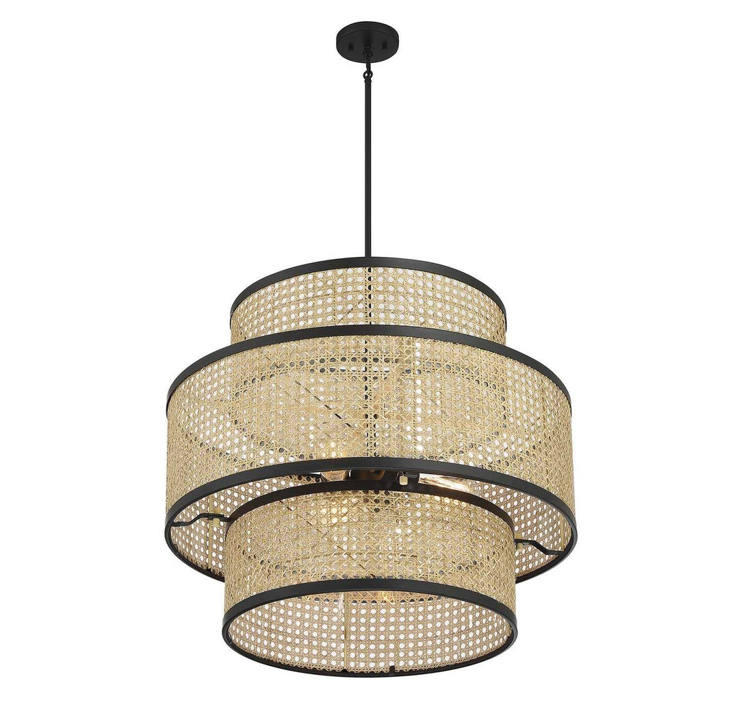 Meridian - M7016MBK - Three Light Pendant - Natural Cane with Matte Black
