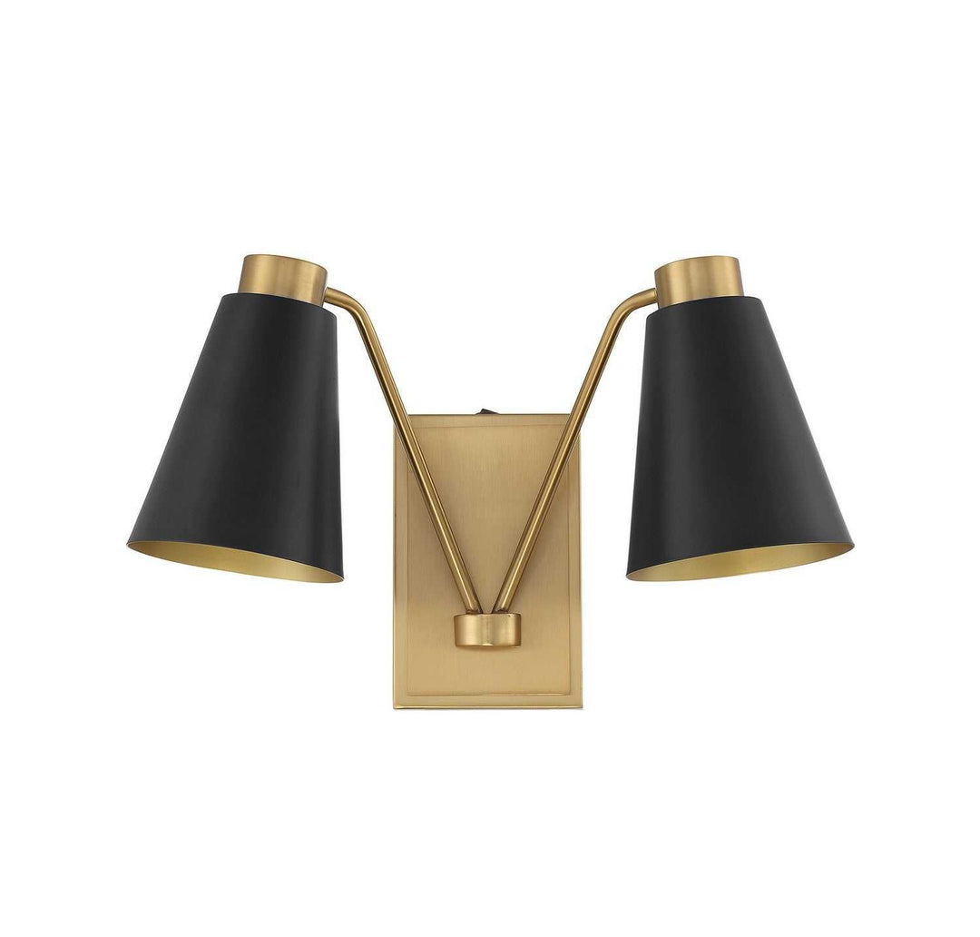 Meridian - M90076MBKNB - Two Light Wall Sconce - Matte Black with Natural Brass