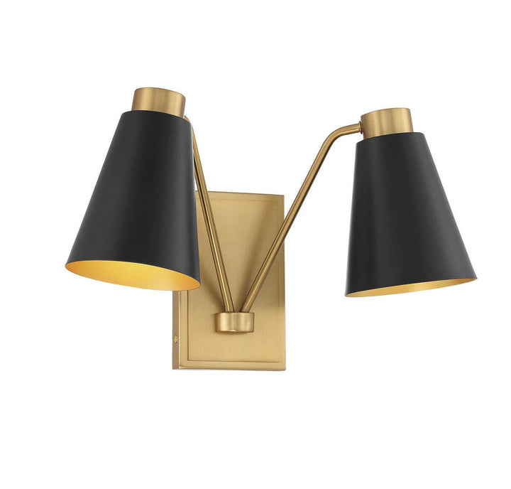 Meridian - M90076MBKNB - Two Light Wall Sconce - Matte Black with Natural Brass
