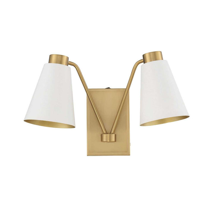 Meridian - M90076WHNB - Two Light Wall Sconce - White with Natural Brass