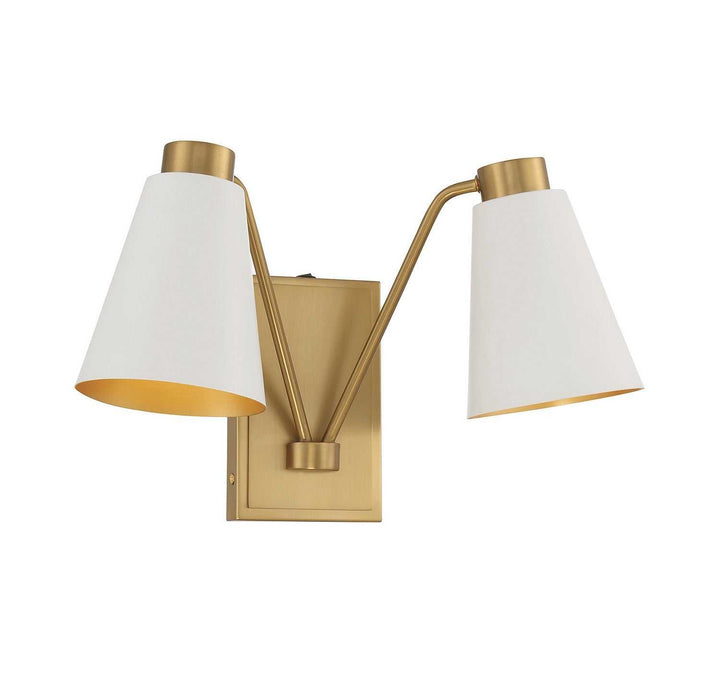 Meridian - M90076WHNB - Two Light Wall Sconce - White with Natural Brass