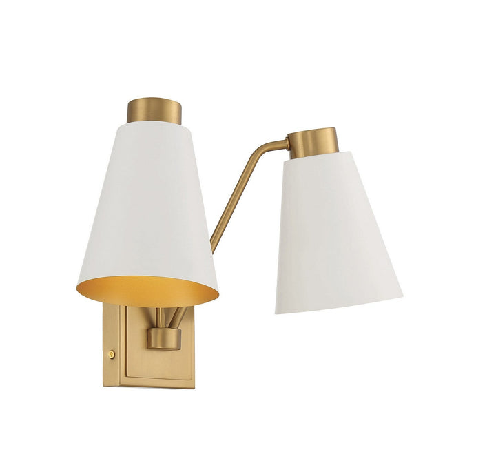 Meridian - M90076WHNB - Two Light Wall Sconce - White with Natural Brass