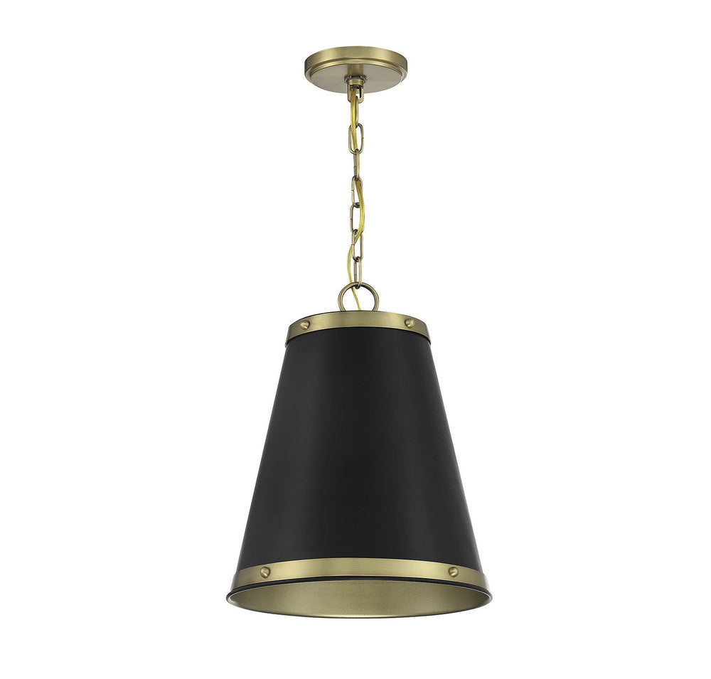 Meridian - M7014MBKNB - One Light Pendant - Matte Black with Natural Brass