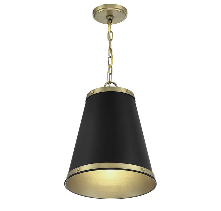 Meridian - M7014MBKNB - One Light Pendant - Matte Black with Natural Brass