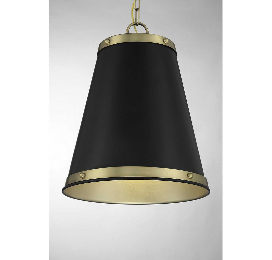 Meridian - M7014MBKNB - One Light Pendant - Matte Black with Natural Brass