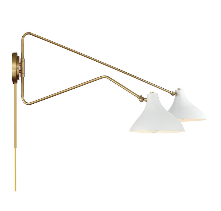 Meridian - M90088WHNB - Two Light Wall Sconce - White with Natural Brass