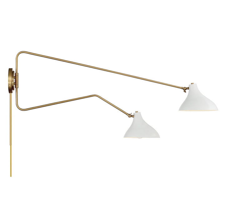 Meridian - M90088WHNB - Two Light Wall Sconce - White with Natural Brass