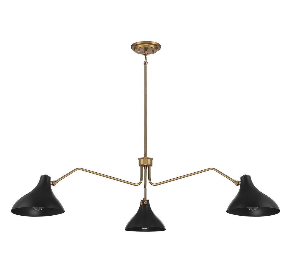 Meridian - M7019MBKNB - Three Light Pendant - Matte Black with Natural Brass