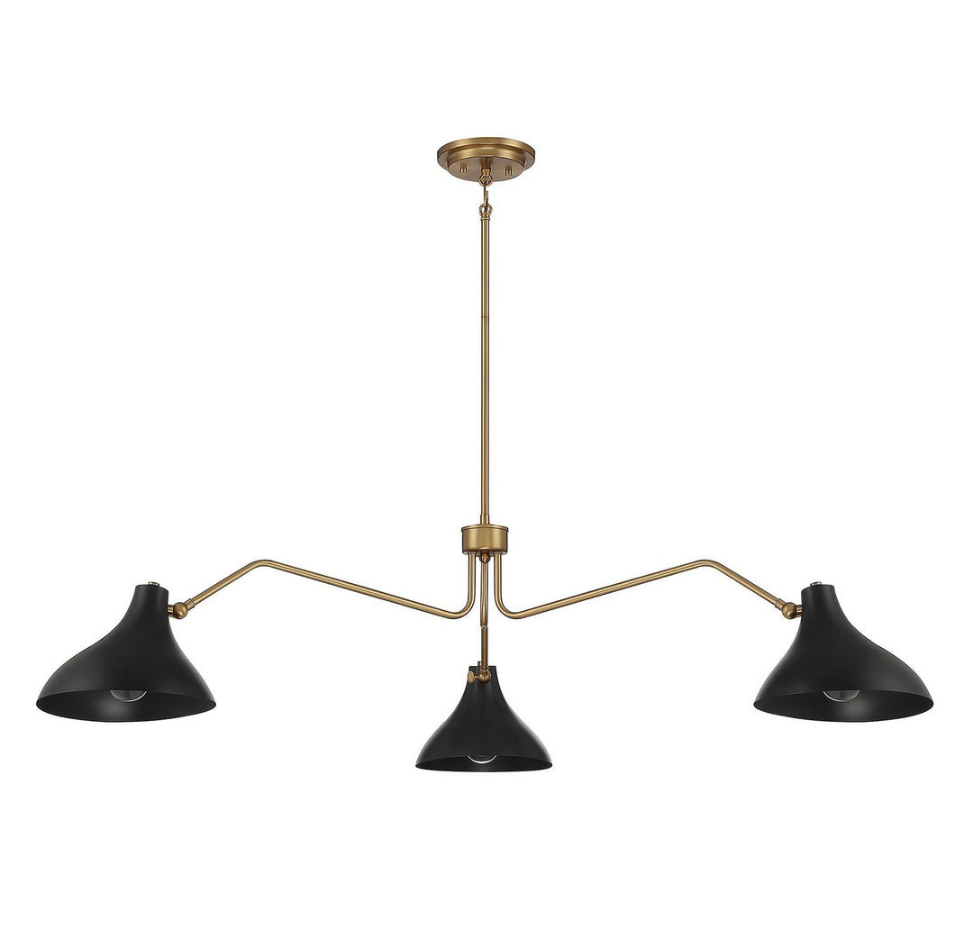 Meridian - M7019MBKNB - Three Light Pendant - Matte Black with Natural Brass