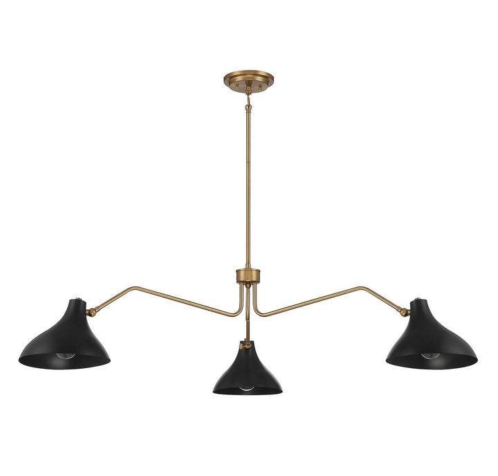 Meridian - M7019MBKNB - Three Light Pendant - Matte Black with Natural Brass