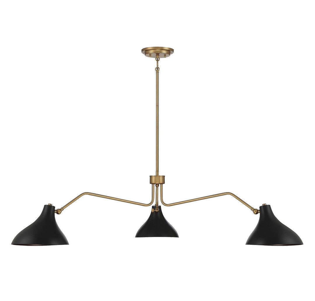 Meridian - M7019MBKNB - Three Light Pendant - Matte Black with Natural Brass