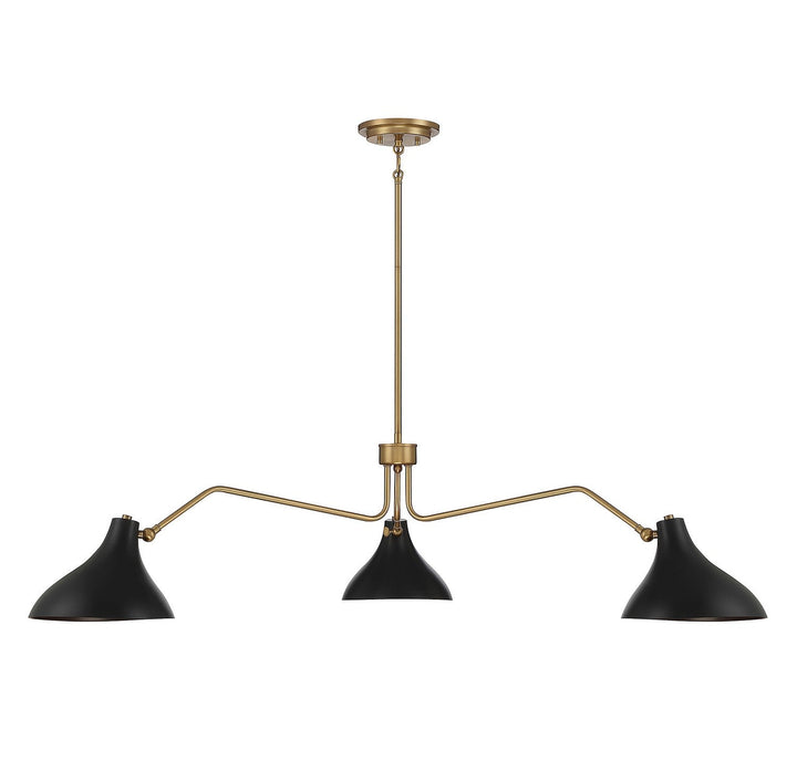 Meridian - M7019MBKNB - Three Light Pendant - Matte Black with Natural Brass