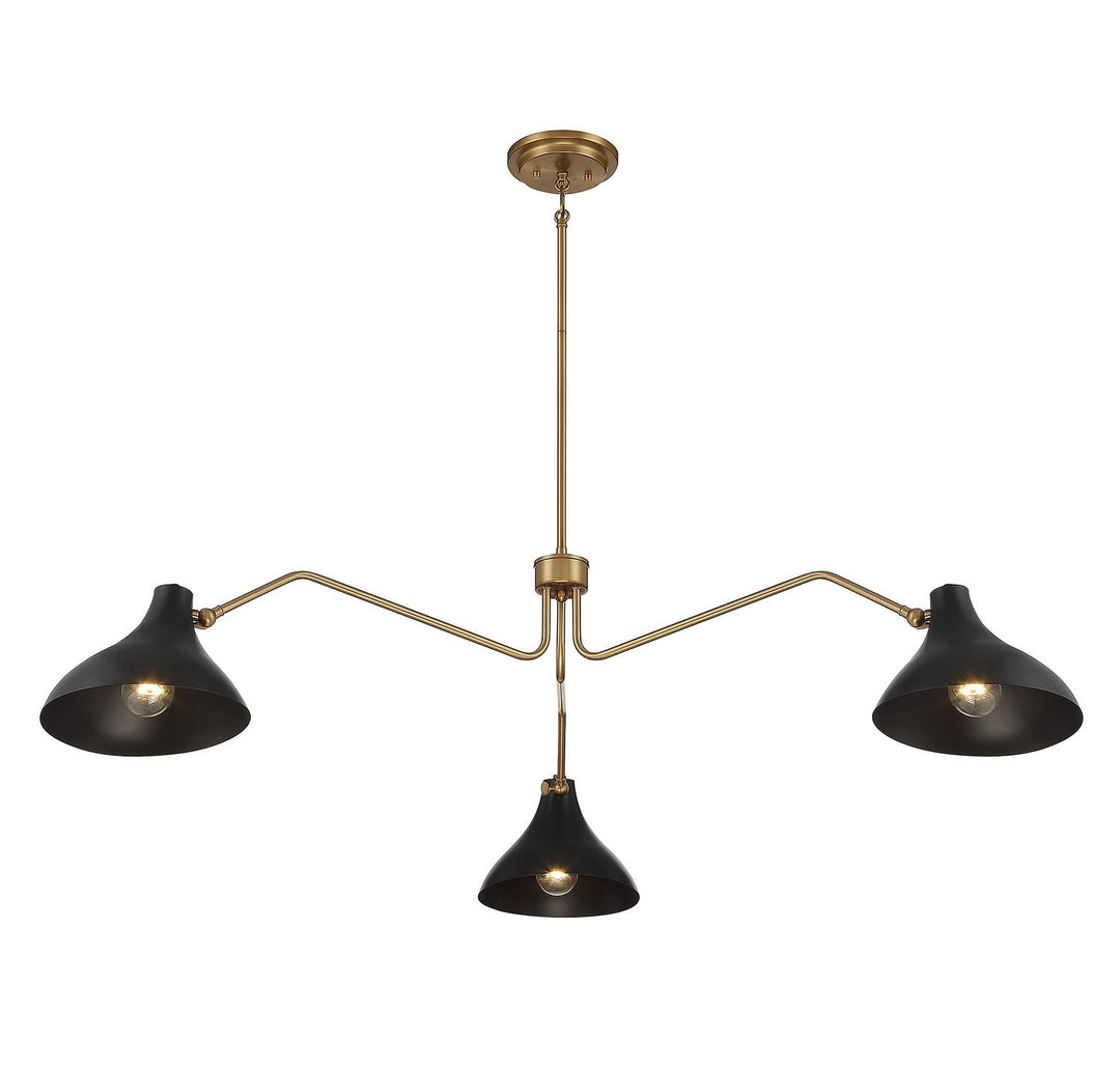 Meridian - M7019MBKNB - Three Light Pendant - Matte Black with Natural Brass