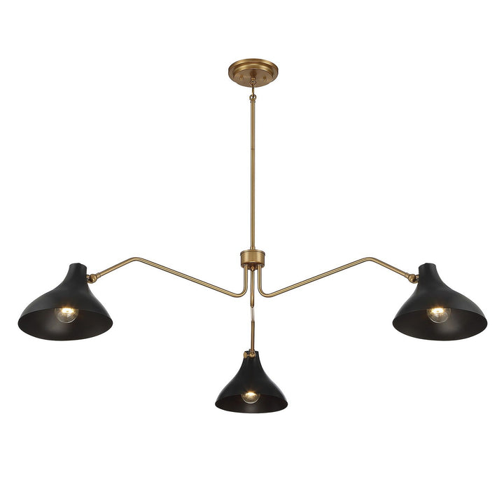 Meridian - M7019MBKNB - Three Light Pendant - Matte Black with Natural Brass