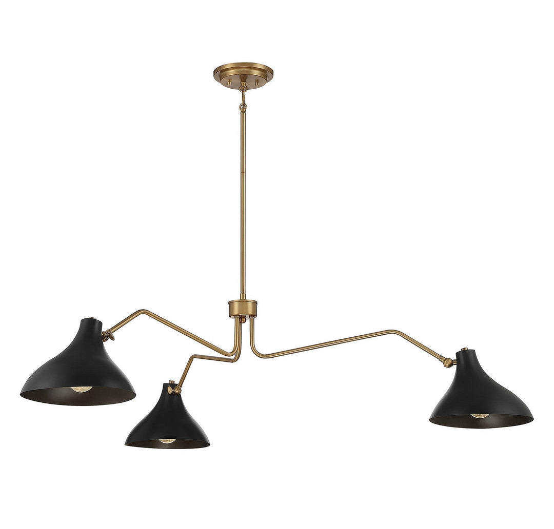 Meridian - M7019MBKNB - Three Light Pendant - Matte Black with Natural Brass