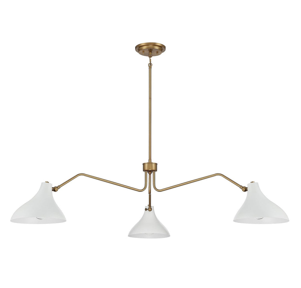 Meridian - M7019WHNB - Three Light Pendant - White with Natural Brass