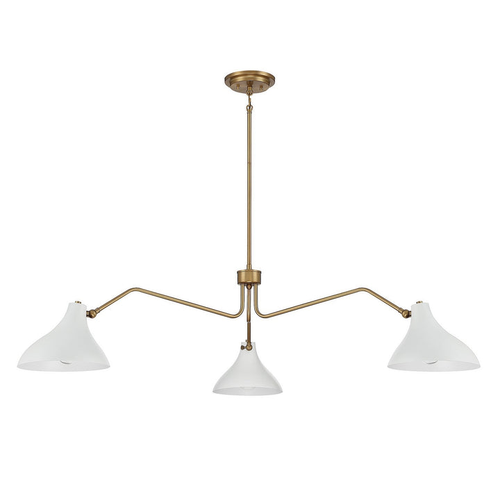 Meridian - M7019WHNB - Three Light Pendant - White with Natural Brass