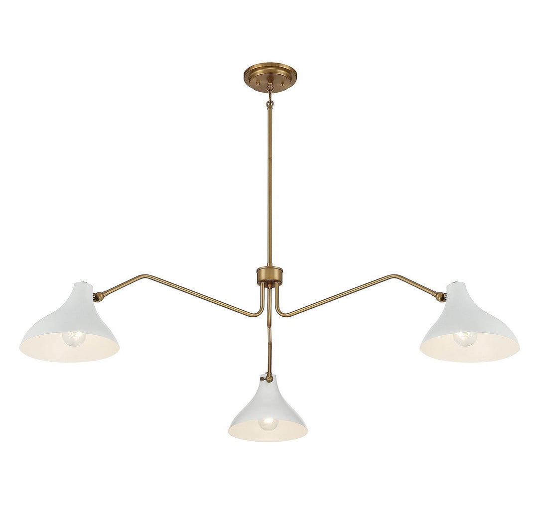 Meridian - M7019WHNB - Three Light Pendant - White with Natural Brass