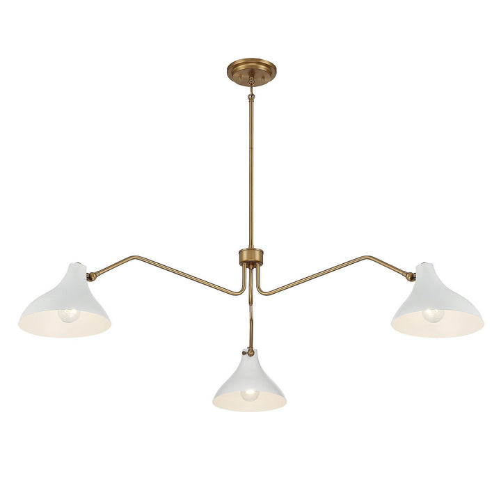 Meridian - M7019WHNB - Three Light Pendant - White with Natural Brass