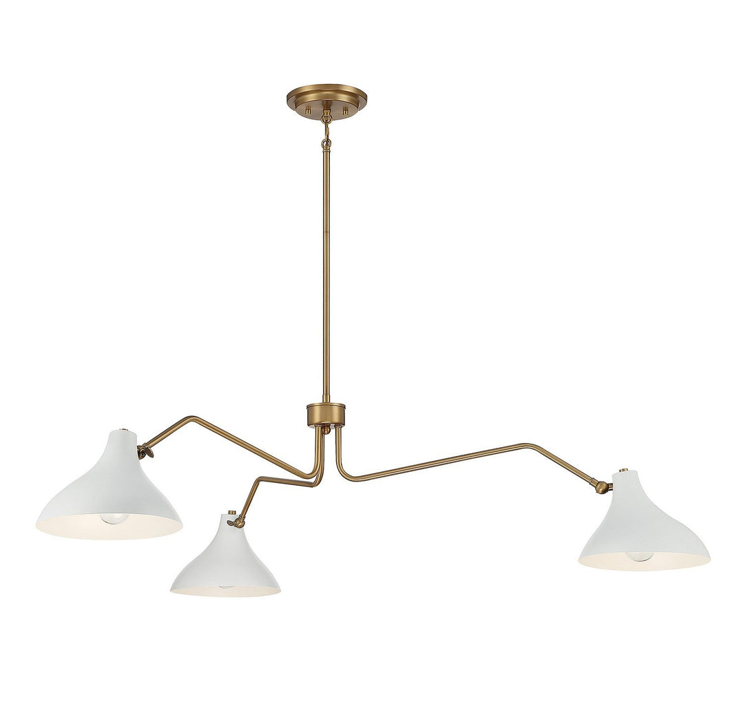 Meridian - M7019WHNB - Three Light Pendant - White with Natural Brass