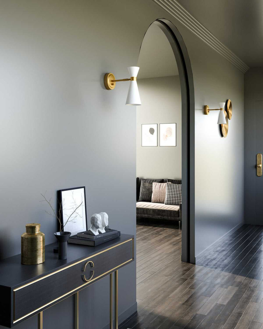 Blake One Light Vanity in Aged Gold/White Alora Canada
