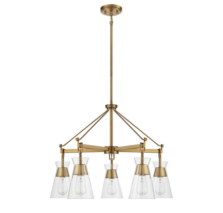 Lakewood Five Light Chandelier in Warm Brass Savoy House