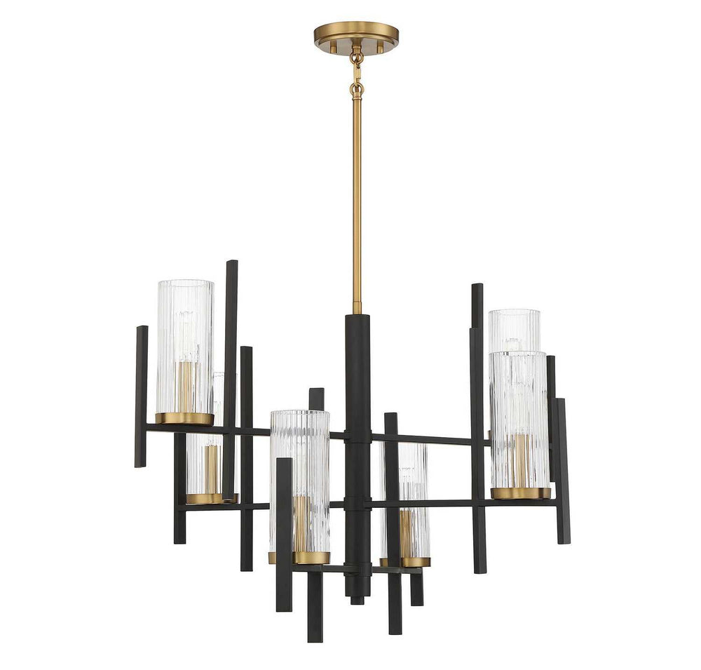 Midland Six Light Chandelier in Matte Black with Warm Brass Accents Savoy House
