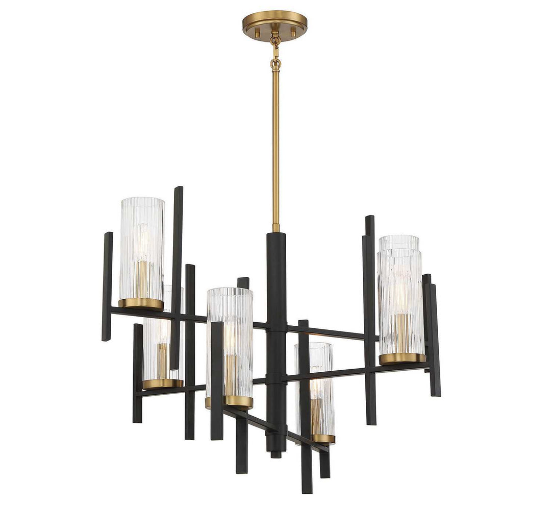 Midland Six Light Chandelier in Matte Black with Warm Brass Accents Savoy House