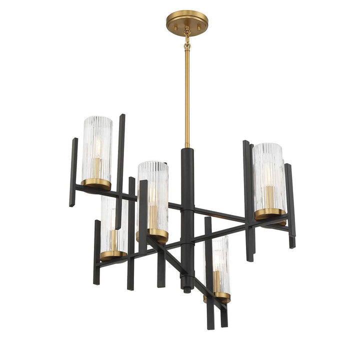 Midland Six Light Chandelier in Matte Black with Warm Brass Accents Savoy House