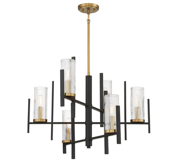 Midland Six Light Chandelier in Matte Black with Warm Brass Accents Savoy House