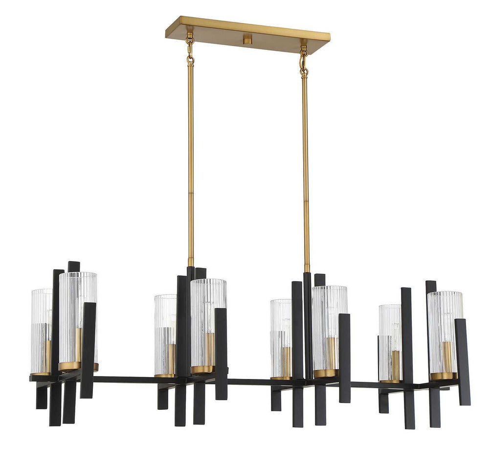 Midland Eight Light Linear Chandelier in Matte Black with Warm Brass Accents Savoy House