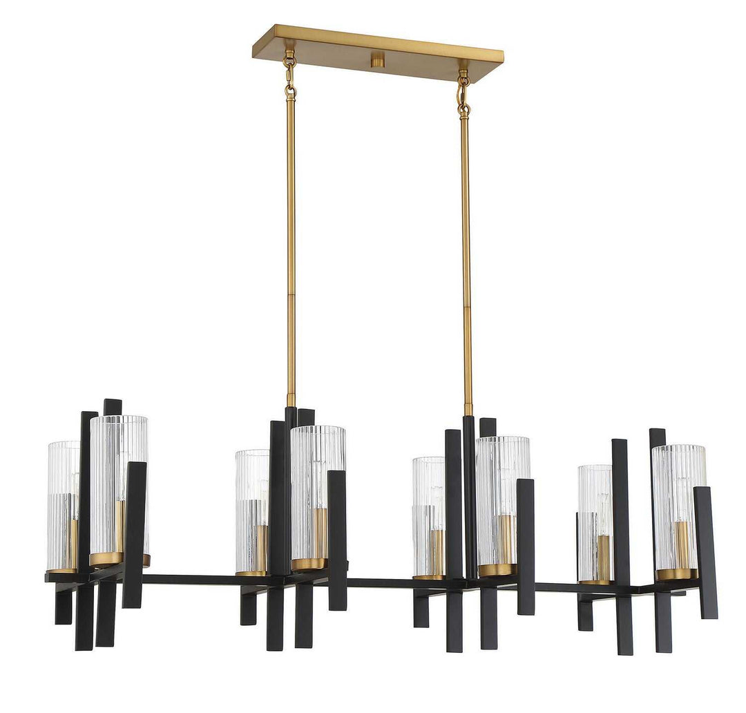Midland Eight Light Linear Chandelier in Matte Black with Warm Brass Accents Savoy House