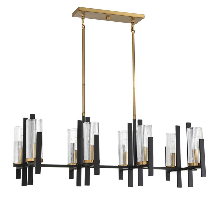 Midland Eight Light Linear Chandelier in Matte Black with Warm Brass Accents Savoy House