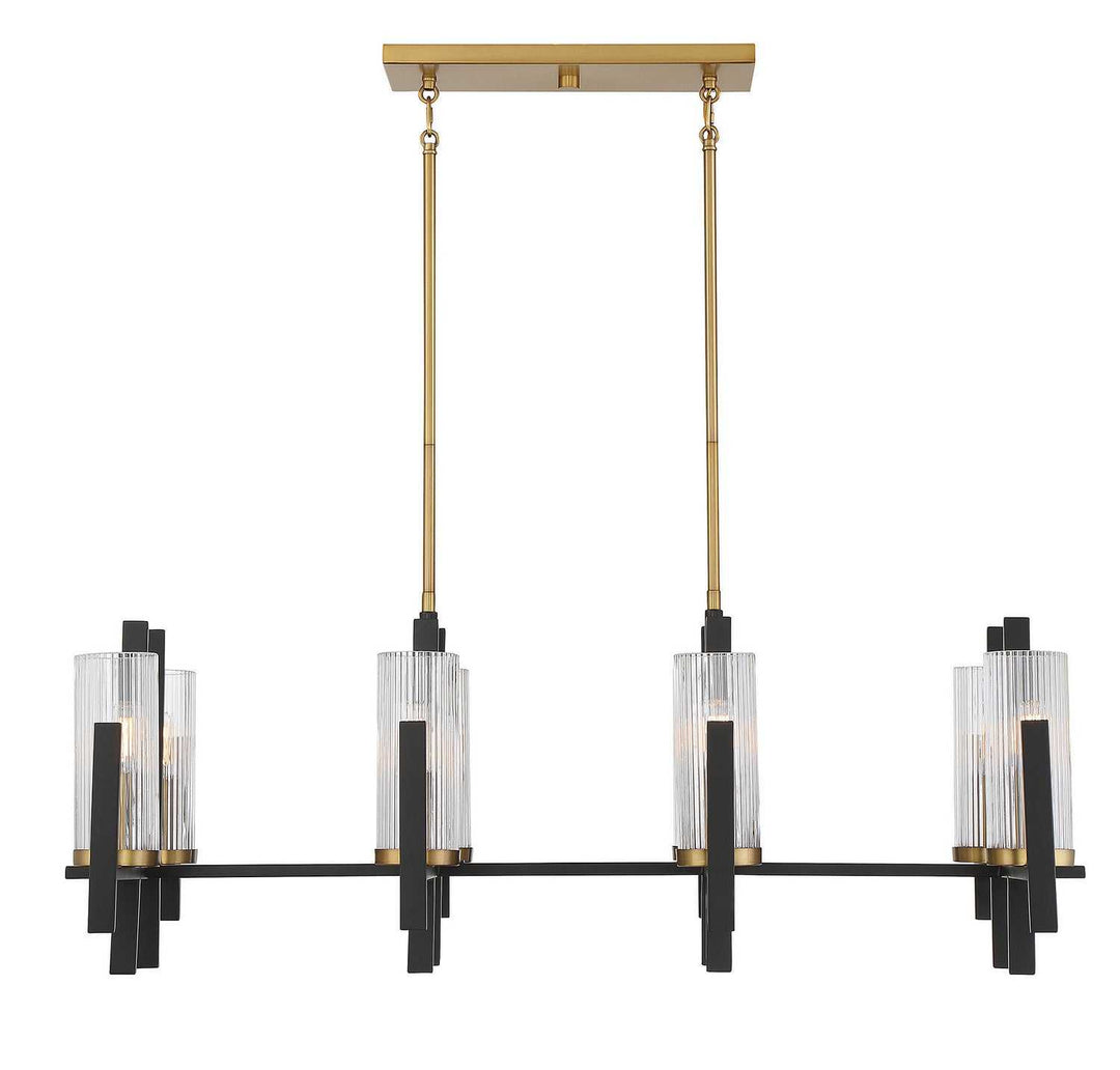 Midland Eight Light Linear Chandelier in Matte Black with Warm Brass Accents Savoy House