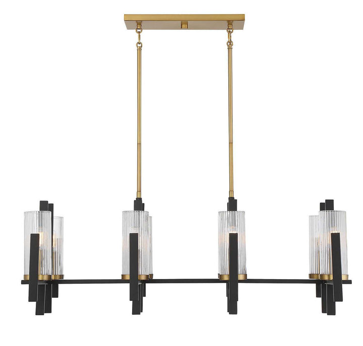 Midland Eight Light Linear Chandelier in Matte Black with Warm Brass Accents Savoy House