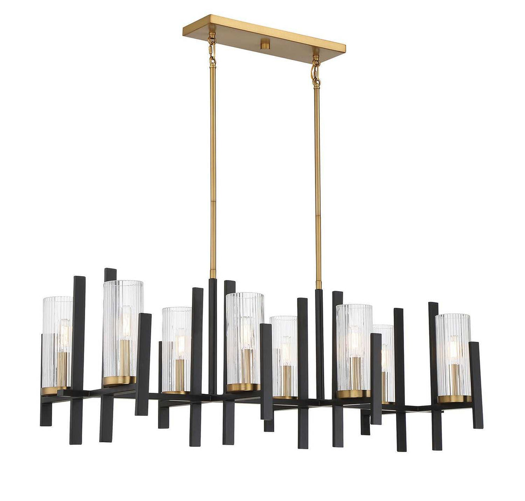 Midland Eight Light Linear Chandelier in Matte Black with Warm Brass Accents Savoy House