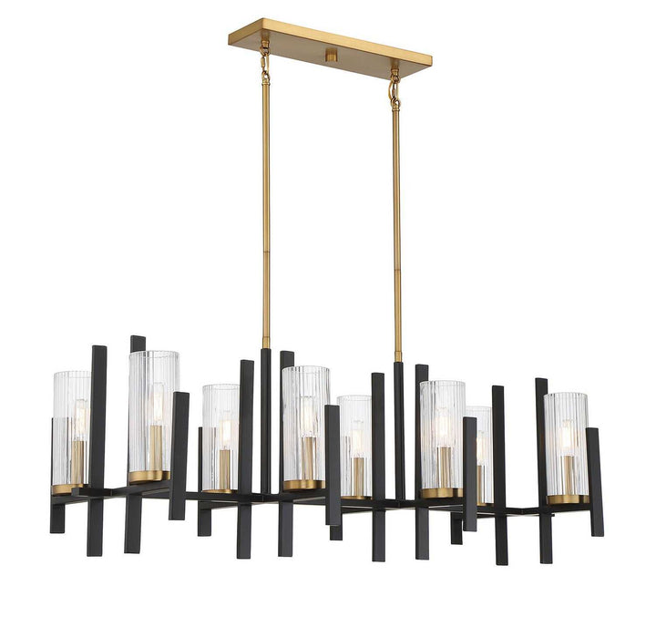 Midland Eight Light Linear Chandelier in Matte Black with Warm Brass Accents Savoy House