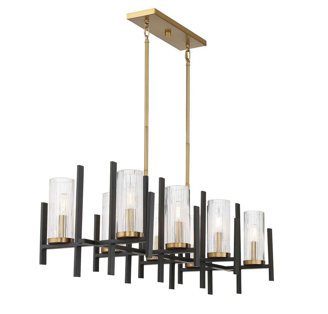 Midland Eight Light Linear Chandelier in Matte Black with Warm Brass Accents Savoy House
