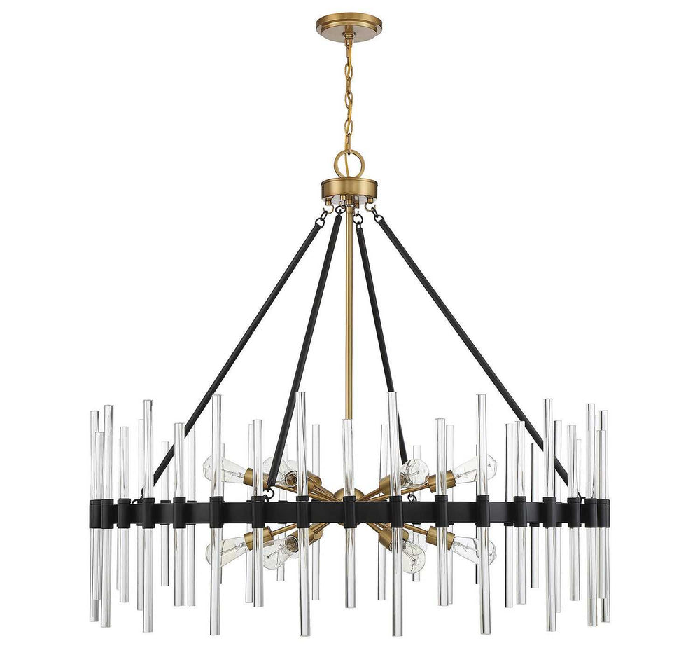 Santiago 12 Light Chandelier in Matte Black with Warm Brass Accents Savoy House