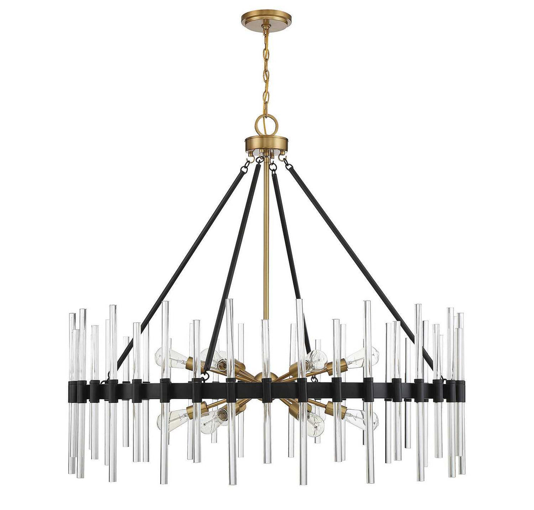 Santiago 12 Light Chandelier in Matte Black with Warm Brass Accents Savoy House