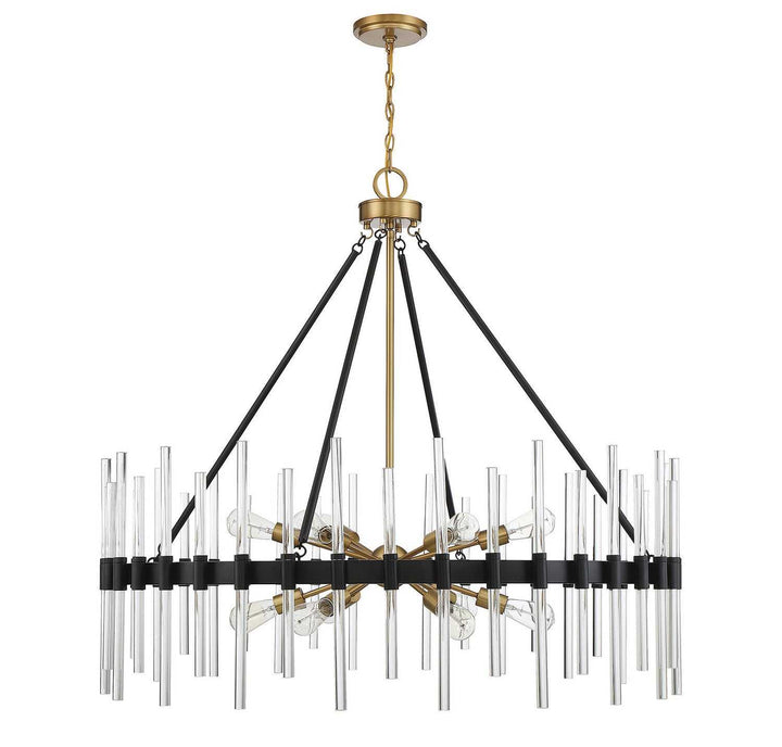 Santiago 12 Light Chandelier in Matte Black with Warm Brass Accents Savoy House
